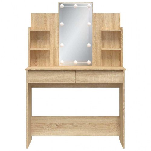 Makeupbord med LED-lys 96×40×142 cm - sonoma-eg