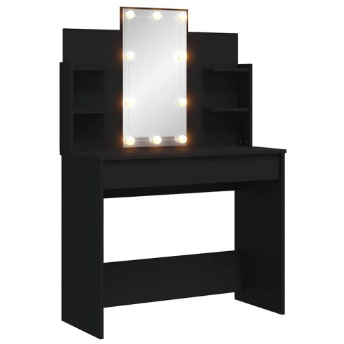 Makeupbord med LED-lys og spejl - 96×40×142 cm, sort