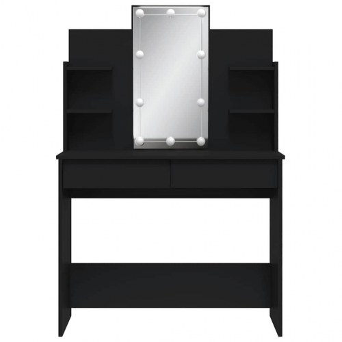 Makeupbord med LED-lys og spejl - 96×40×142 cm, sort
