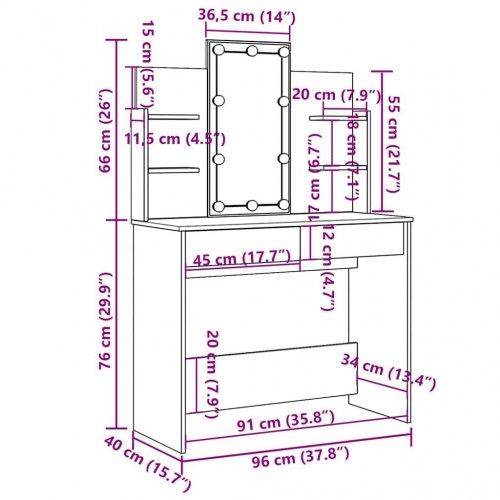 Makeupbord med LED-lys og spejl - 96×40×142 cm, sort