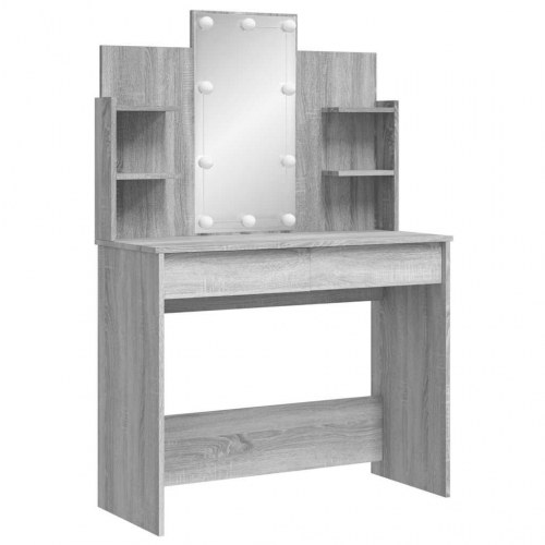 Makeupbord med LED-lys 96×40×142 cm - grå sonoma-eg
