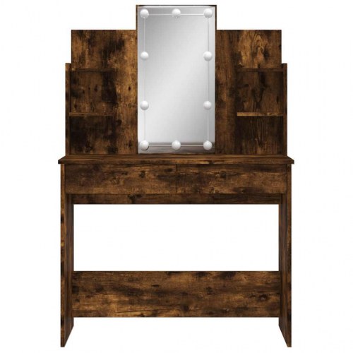 Makeupbord med LED-lys 96×40×142 cm - røget egetræsfarve