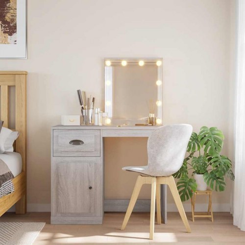 Makeupbord med LED-lys 90 x 42 x 132,5 cm - grå sonoma-eg