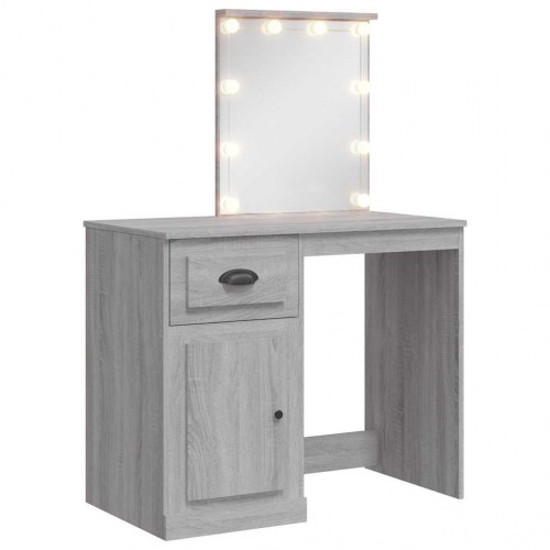 Makeupbord med LED-lys 90 x 42 x 132,5 cm - grå sonoma-eg