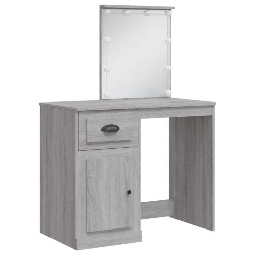 Makeupbord med LED-lys 90 x 42 x 132,5 cm - grå sonoma-eg