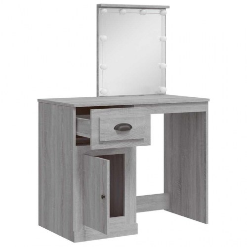 Makeupbord med LED-lys 90 x 42 x 132,5 cm - grå sonoma-eg