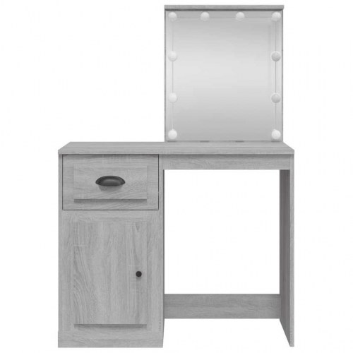 Makeupbord med LED-lys 90 x 42 x 132,5 cm - grå sonoma-eg
