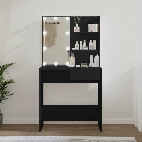 Makeupbord med LED-lys 74,5×40×141 cm - sort