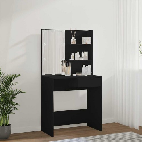Makeupbord med LED-lys 74,5×40×141 cm - sort