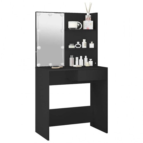 Makeupbord med LED-lys 74,5×40×141 cm - sort