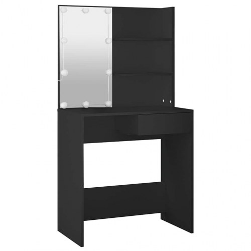 Makeupbord med LED-lys 74,5×40×141 cm - sort