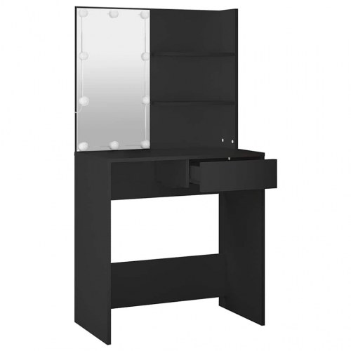 Makeupbord med LED-lys 74,5×40×141 cm - sort