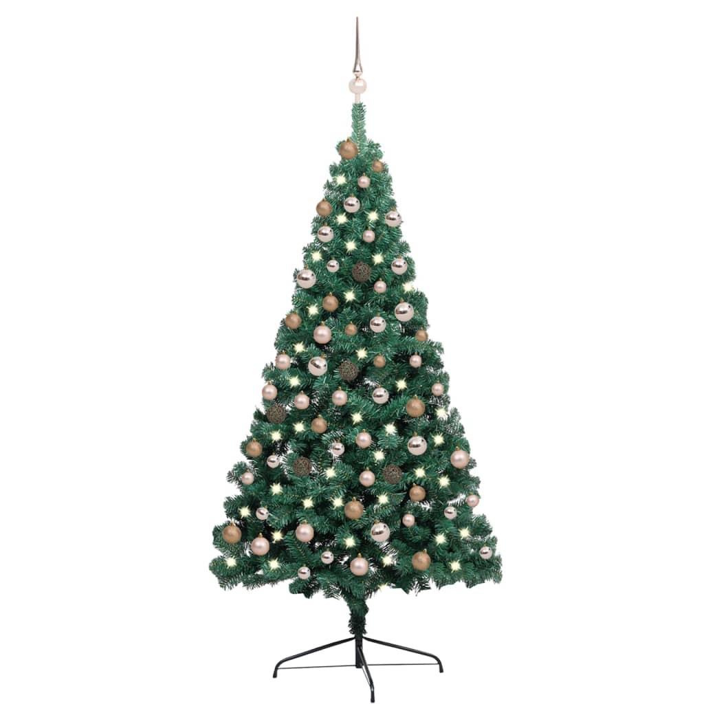 Billede af Kunstigt halvt juletræ med lys og kuglesæt 180 cm grøn hos Boligcenter.dk
