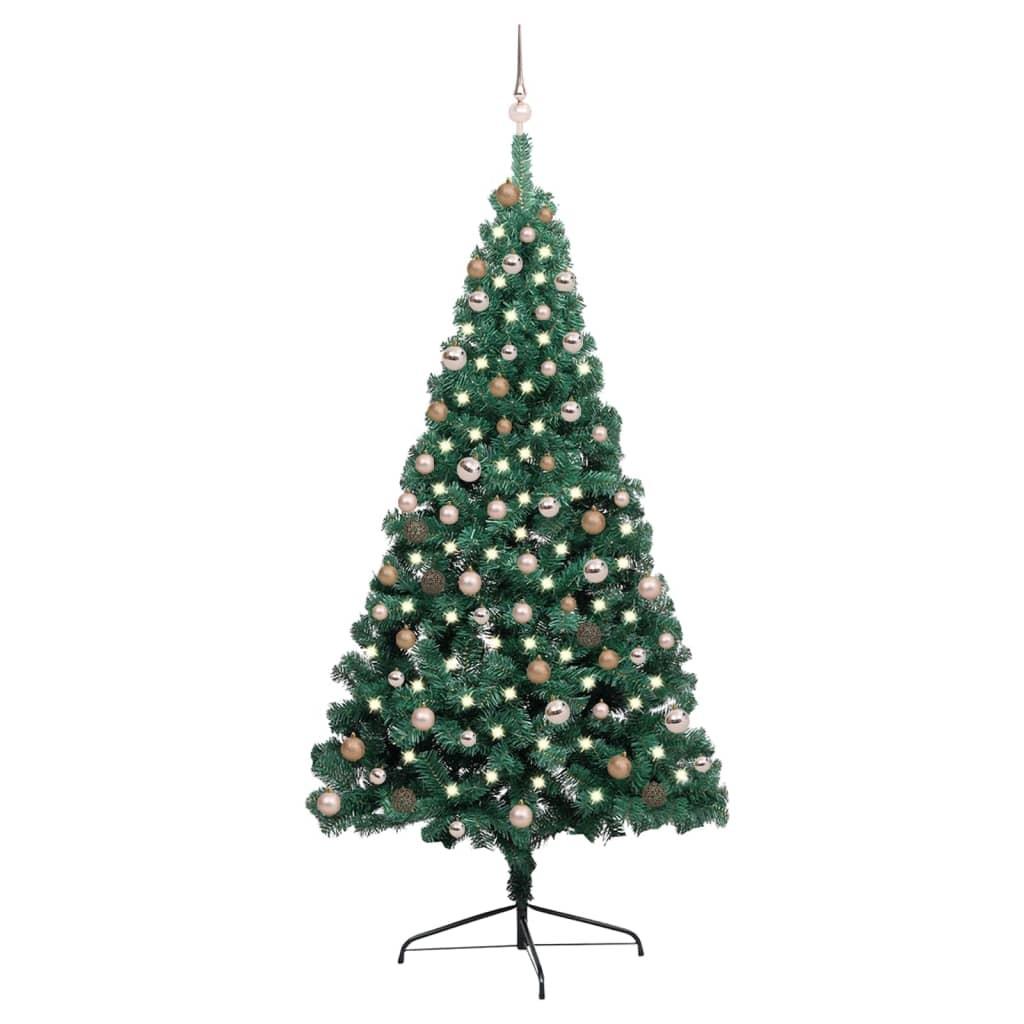 Billede af Kunstigt halvt juletræ med lys og kuglesæt 210 cm grøn hos Boligcenter.dk