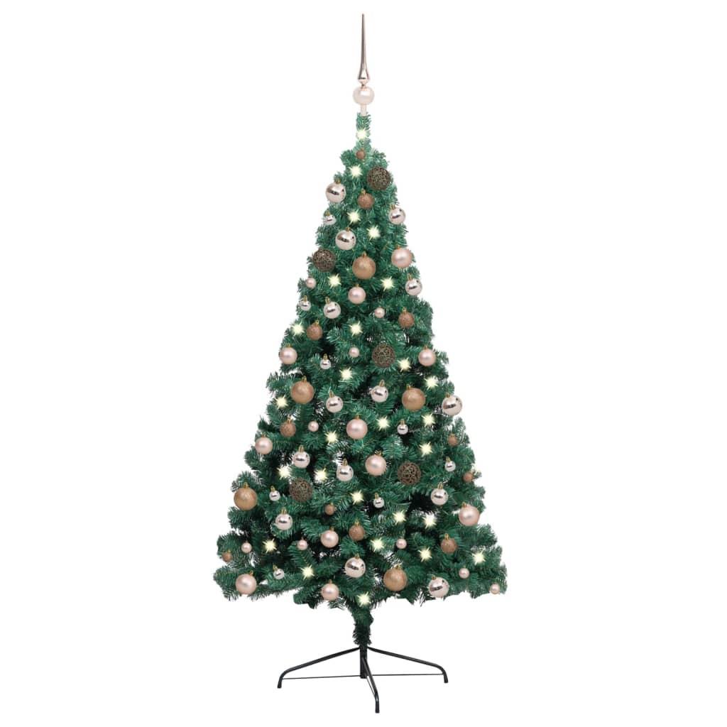 Billede af Kunstigt halvt juletræ med lys og kuglesæt 240 cm grøn