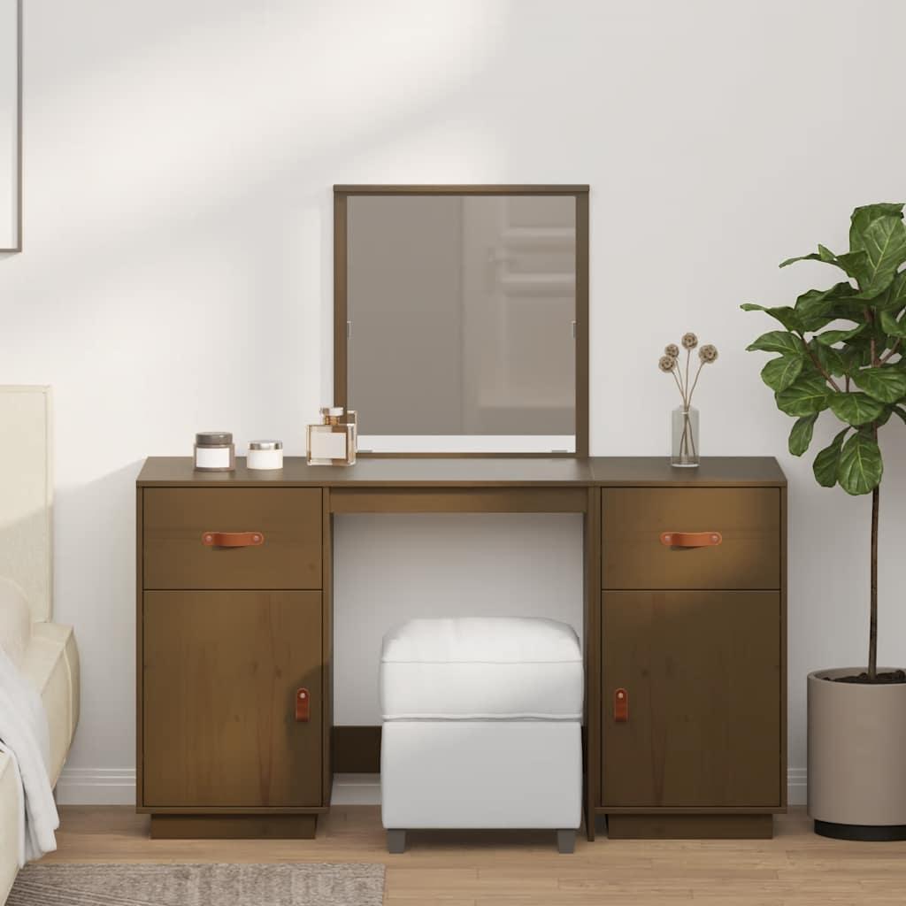 vidaXL makeupbord med spejl massivt fyrretræ gyldenbrun