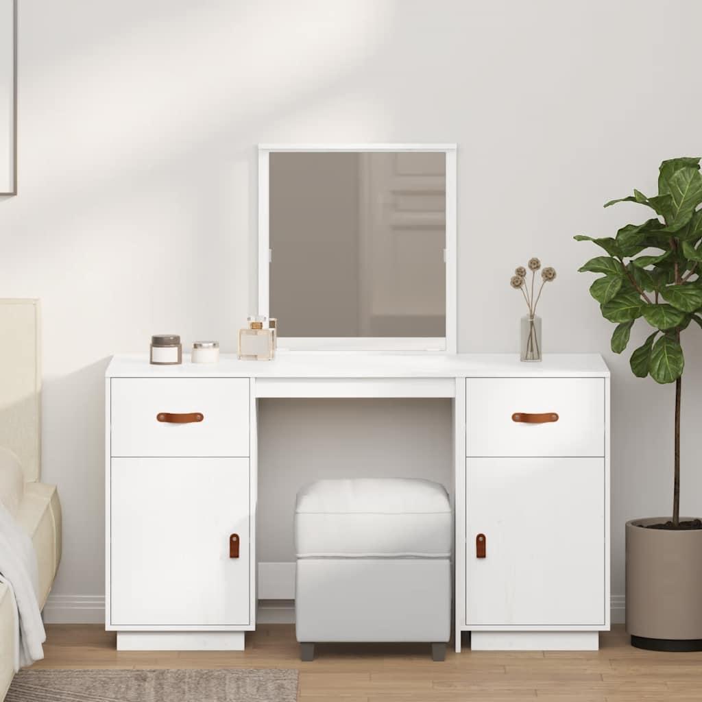 vidaXL makeupbord med spejl massivt fyrretræ hvid