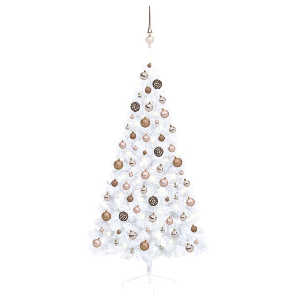 Billede af Kunstigt halvt juletræ med lys og kuglesæt 150 cm hvid hos Boligcenter.dk