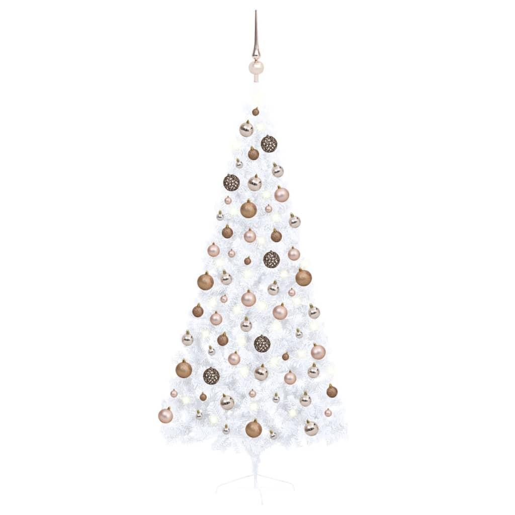 Billede af Kunstigt halvt juletræ med lys og kuglesæt 180 cm hvid