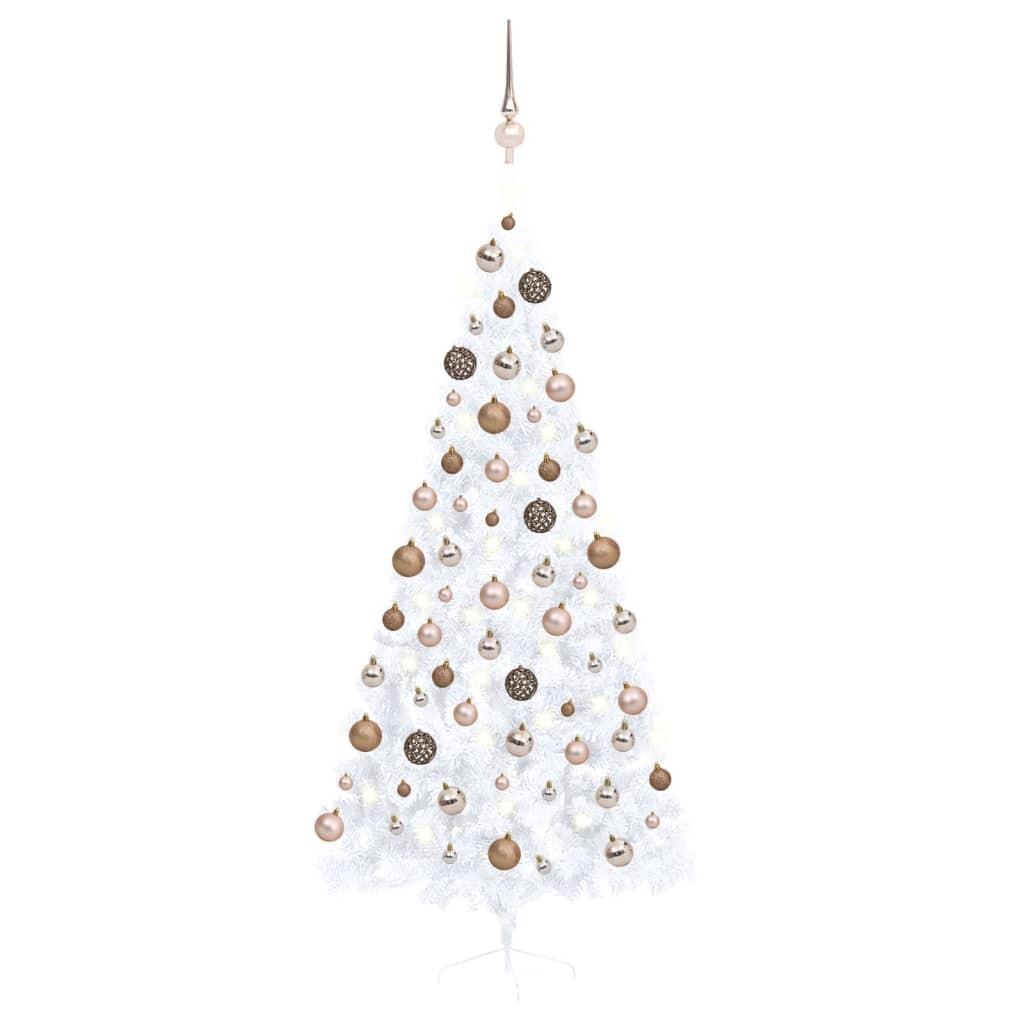 Billede af Kunstigt halvt juletræ med lys og kuglesæt 210 cm hvid hos Boligcenter.dk