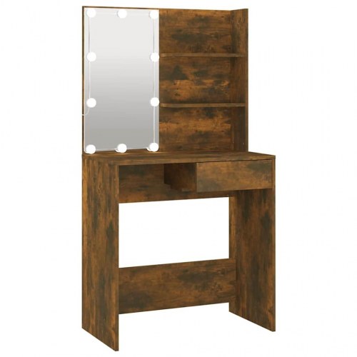Makeupbord med LED-lys 74,5×40×141 cm - brun egetræsfarve