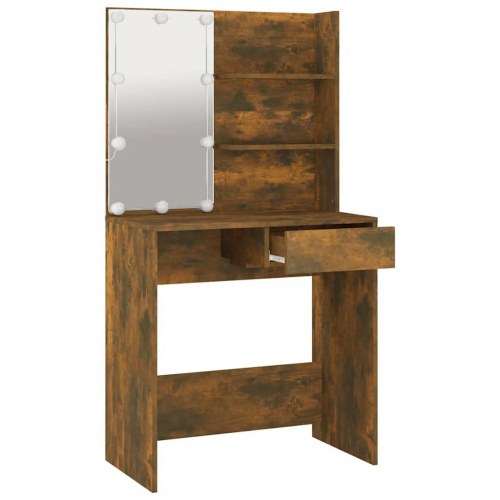 Makeupbord med LED-lys 74,5×40×141 cm - brun egetræsfarve