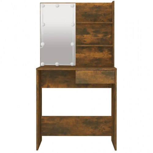 Makeupbord med LED-lys 74,5×40×141 cm - brun egetræsfarve