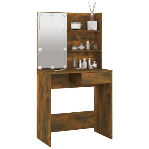 Makeupbord med LED-lys 74,5×40×141 cm - brun egetræsfarve