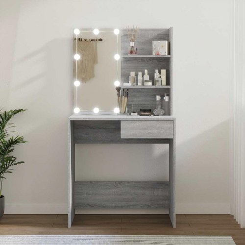 Makeupbord med LED-lys 74,5×40×141 cm - grå sonoma-eg