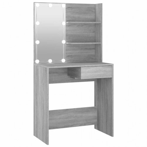 Makeupbord med LED-lys 74,5×40×141 cm - grå sonoma-eg