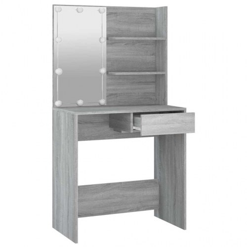 Makeupbord med LED-lys 74,5×40×141 cm - grå sonoma-eg