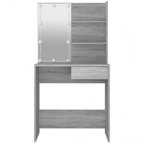 Makeupbord med LED-lys 74,5×40×141 cm - grå sonoma-eg