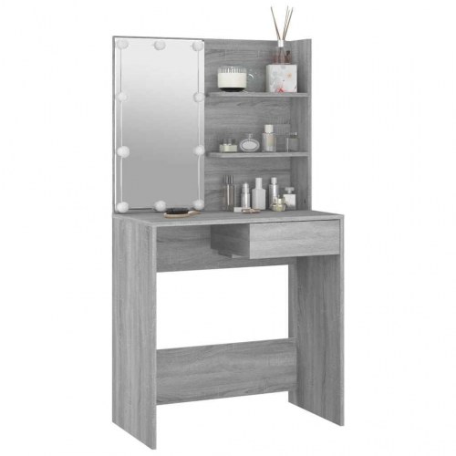 Makeupbord med LED-lys 74,5×40×141 cm - grå sonoma-eg