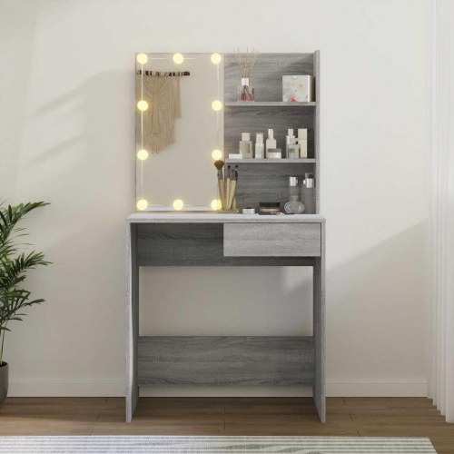 Makeupbord med LED-lys 74,5×40×141 cm - grå sonoma-eg