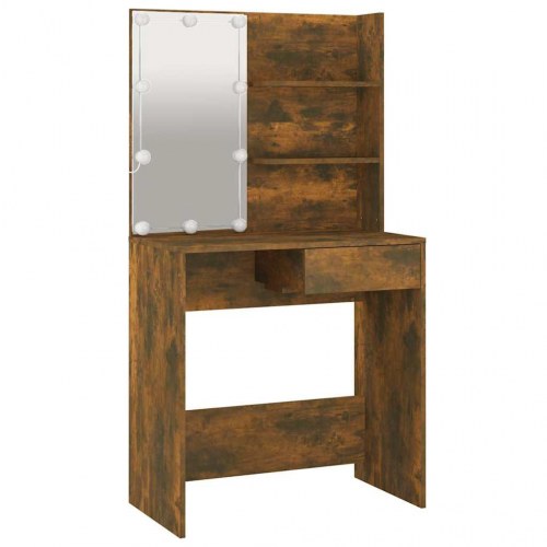 Makeupbord med LED-lys 74,5×40×141 cm - røget egetræsfarve