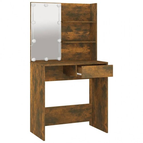 Makeupbord med LED-lys 74,5×40×141 cm - røget egetræsfarve
