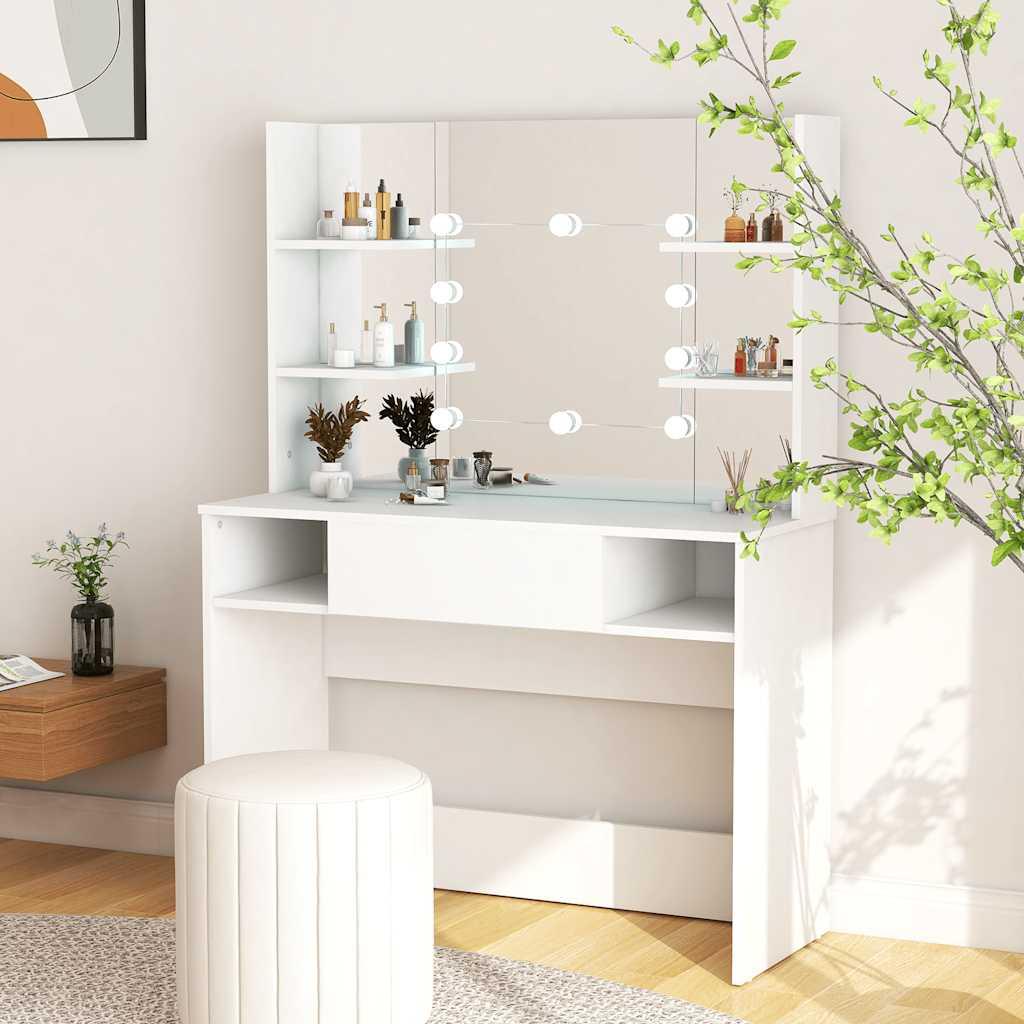 Makeupbord Med Led-Lys 100X40X135 Cm Mdf - Hvid