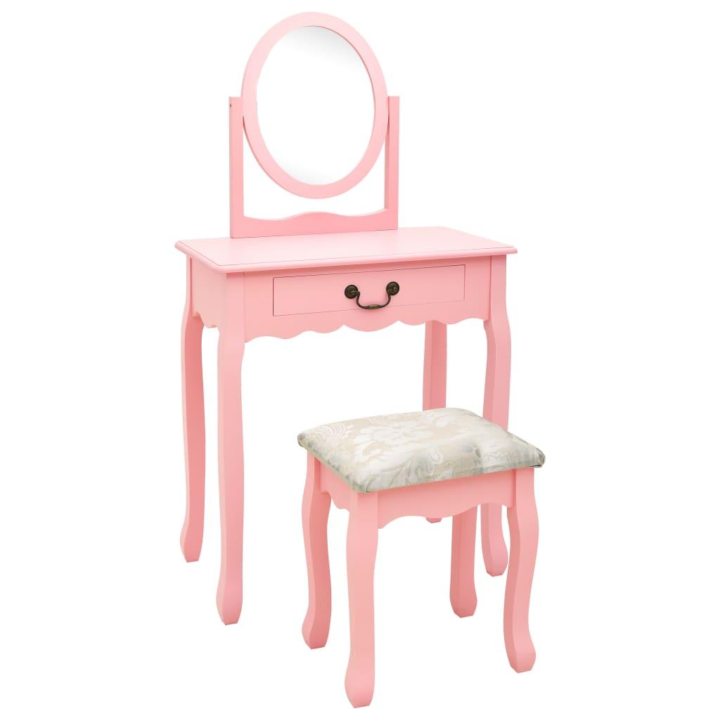 Kosmetikbord med taburet 65x36x128 cm kejsertræ MDF pink billede