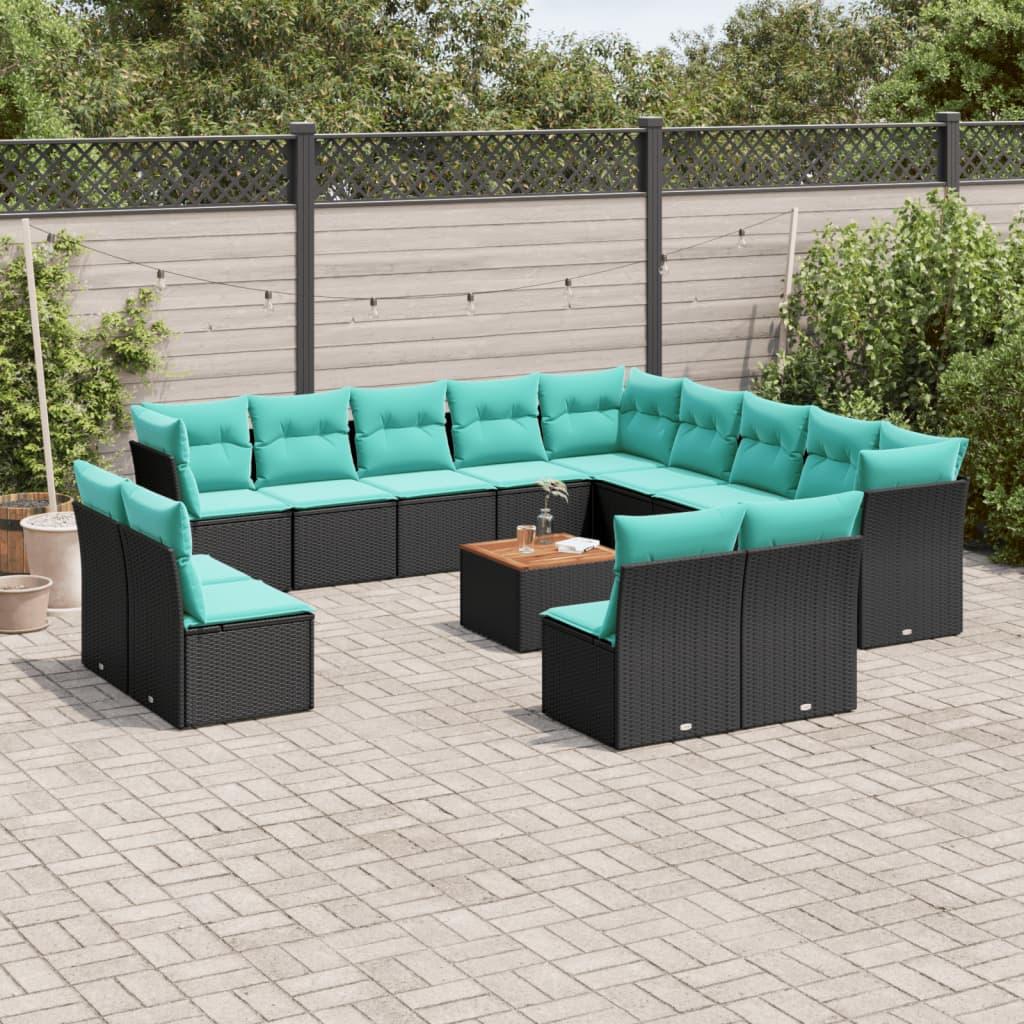 Sofasæt til haven 14 dele med hynder polyrattan sort