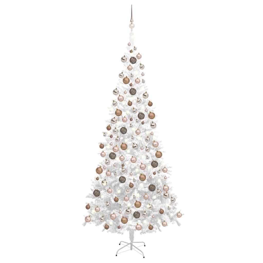 Billede af Kunstigt juletræ med lys og kuglesæt 240 cm hvid