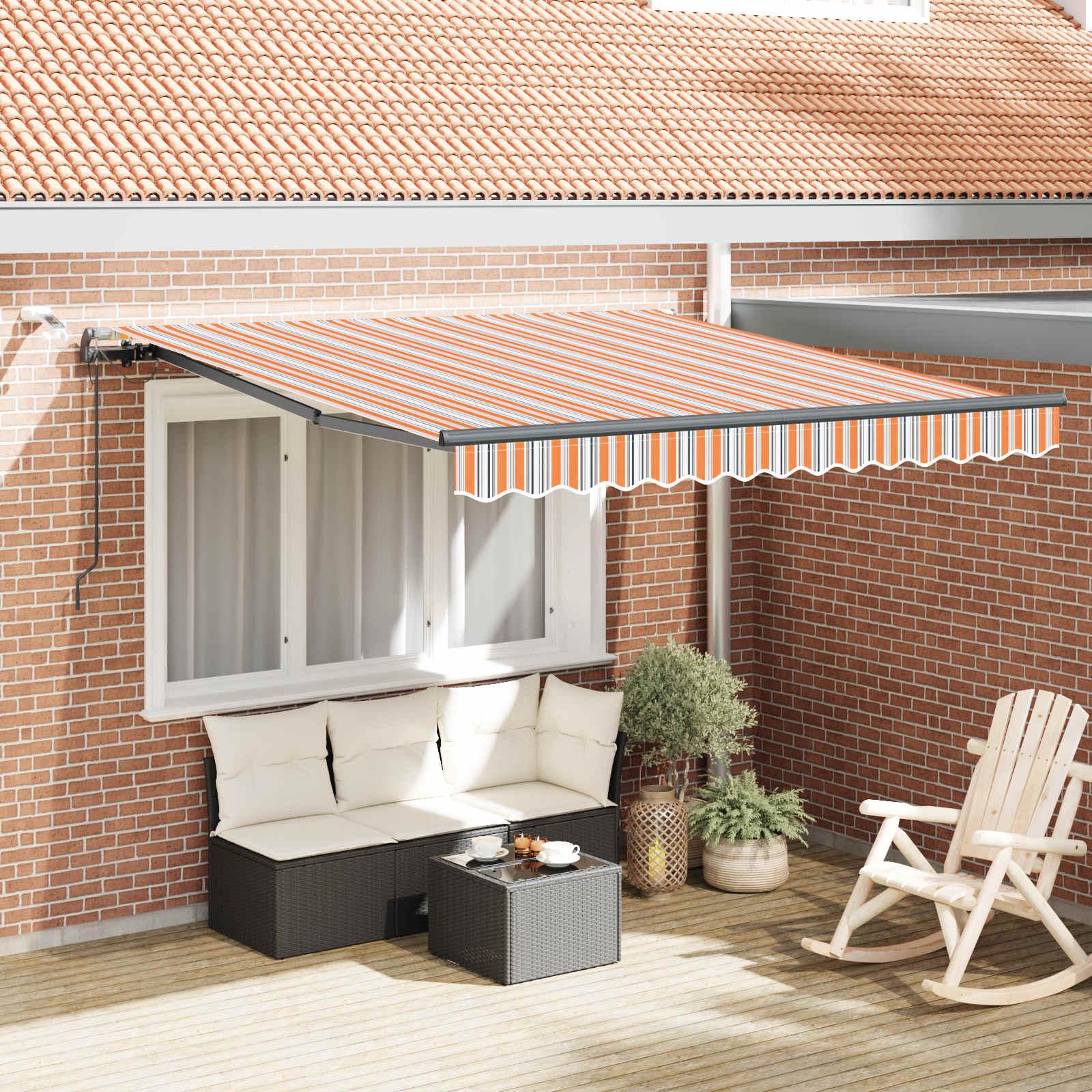 Markise M. Led + Vindsensor Automatisk - Blå og orange / 350 x 250 cm