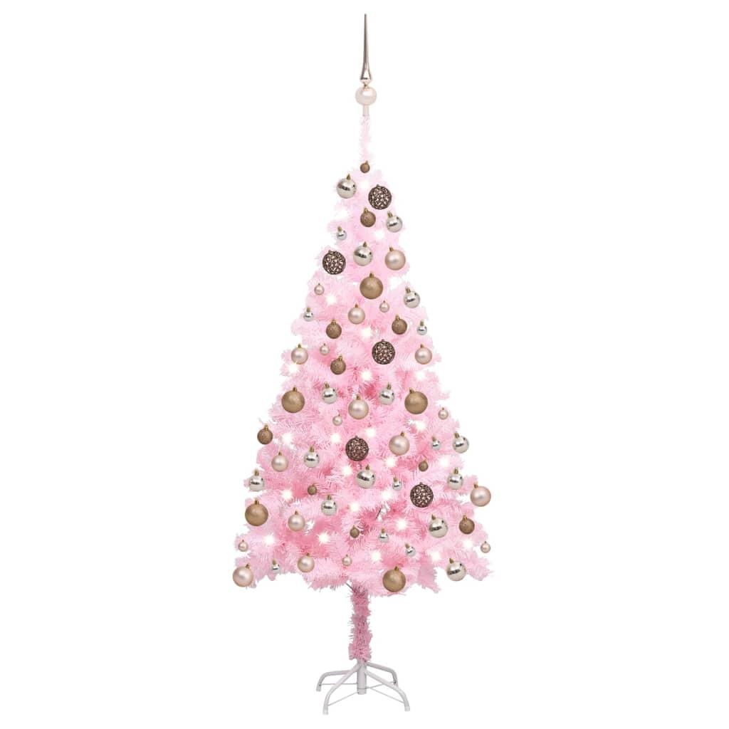 Billede af Kunstigt juletræ med lys og kuglesæt 180 cm PVC lyserød hos Boligcenter.dk