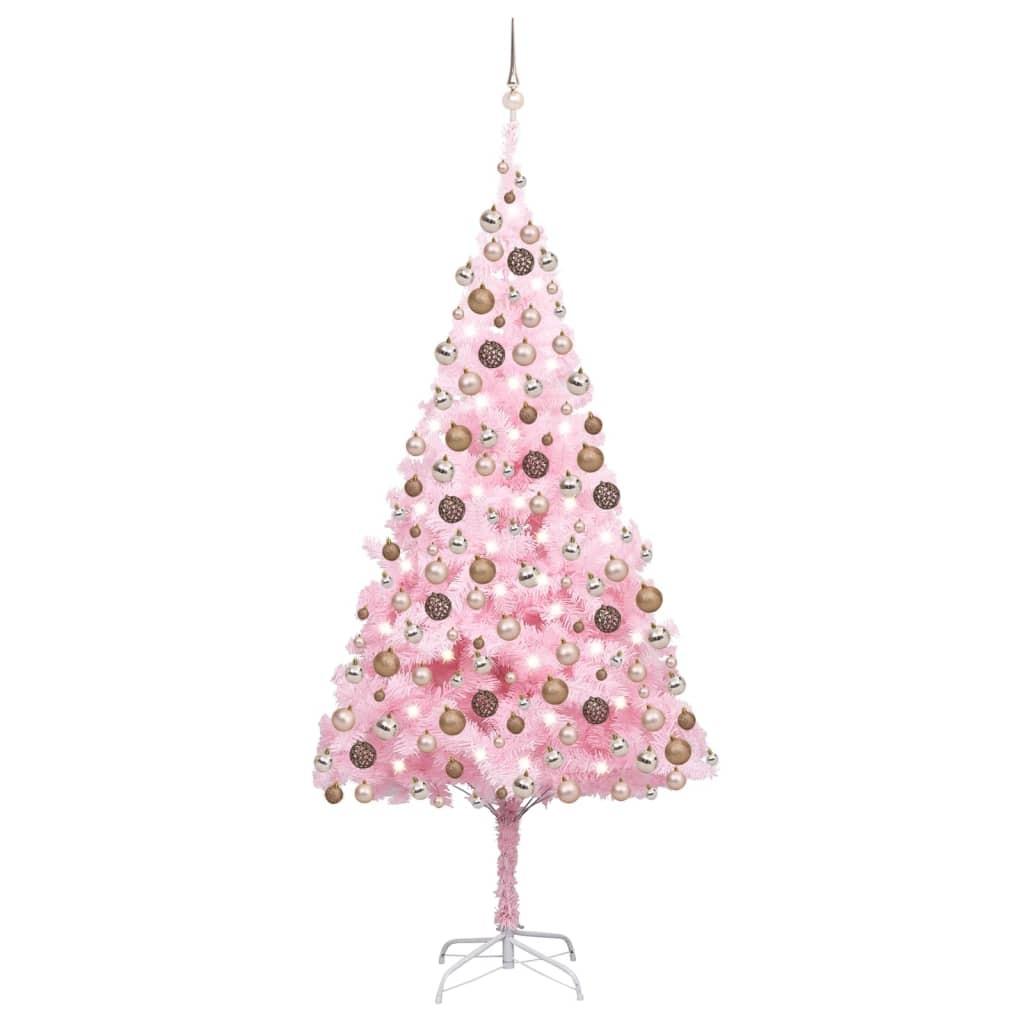 Billede af Kunstigt juletræ med lys og kuglesæt 210 cm PVC lyserød