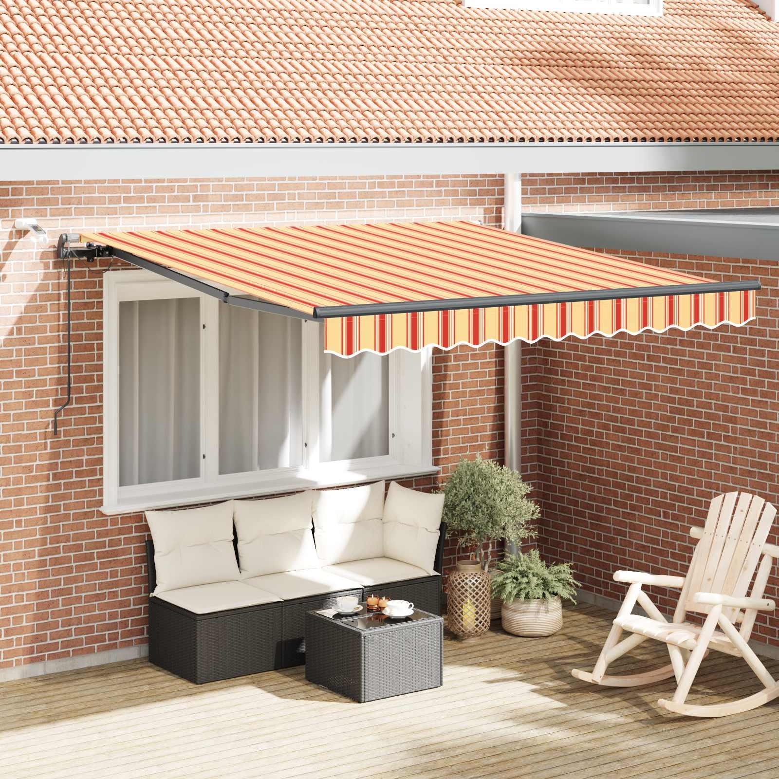 Markise M. Led + Vindsensor Automatisk - gul og orange / 350 x 250 cm