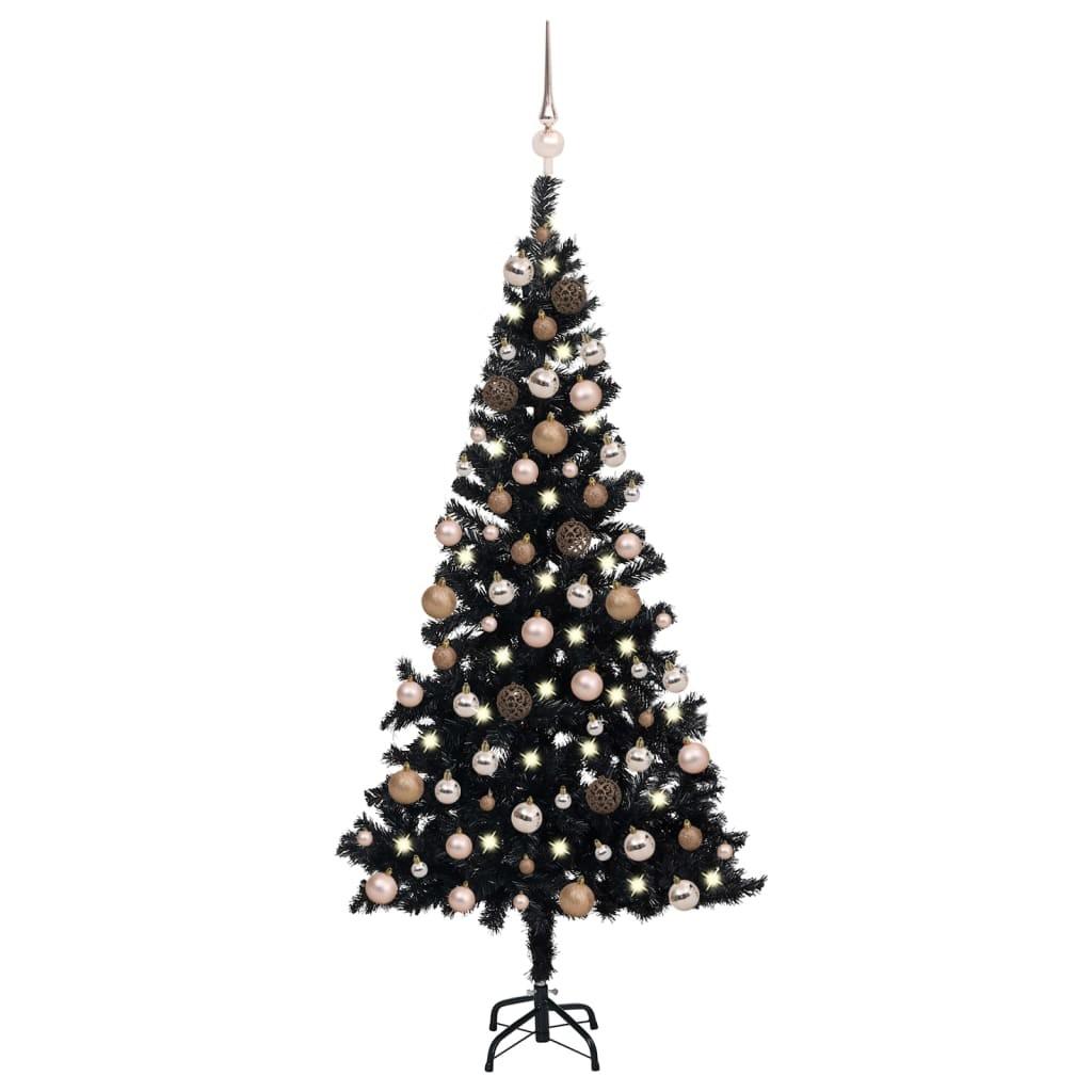 Billede af Kunstigt juletræ med lys og kuglesæt 120 cm PVC sort hos Boligcenter.dk
