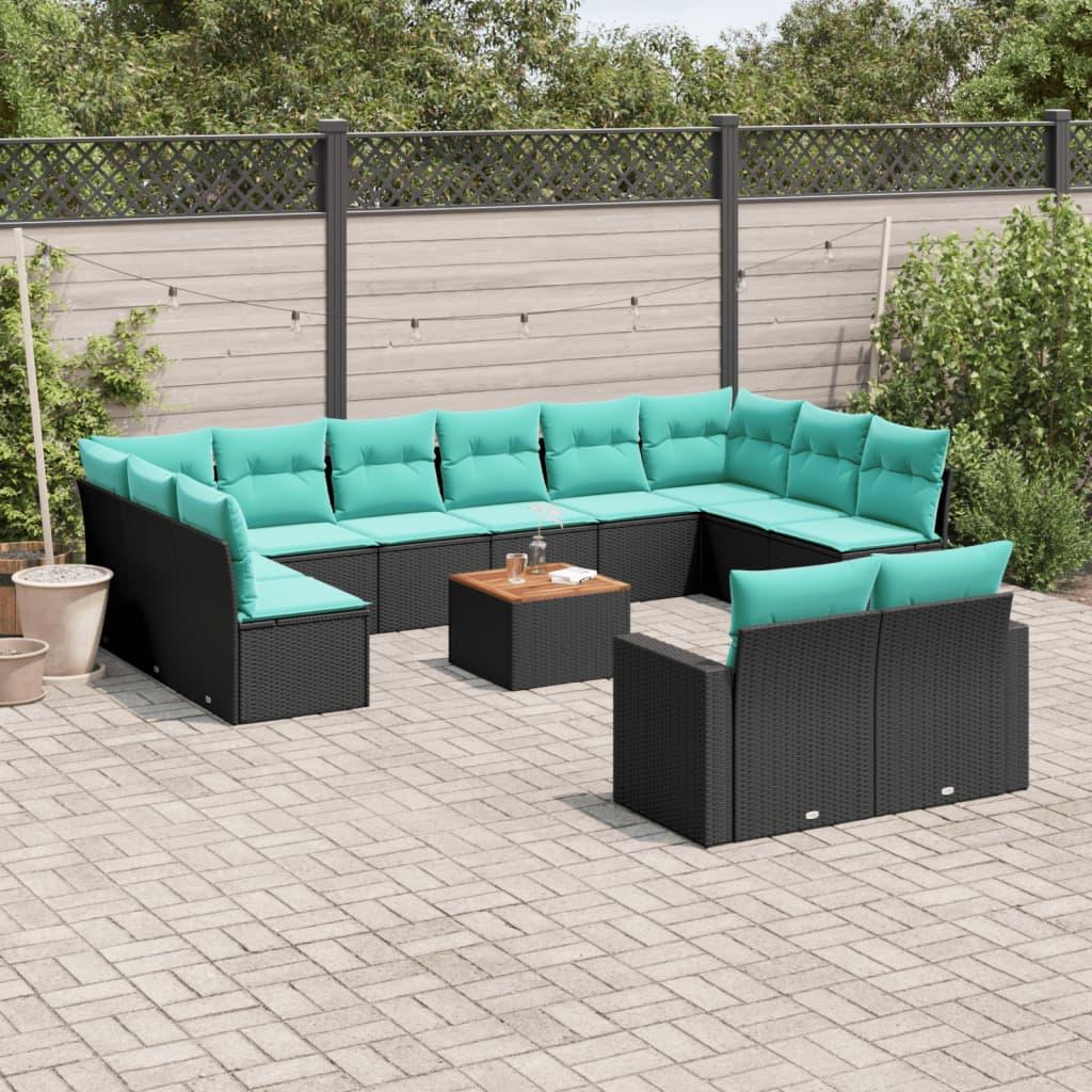 Sofasæt til haven 13 dele med hynder polyrattan sort
