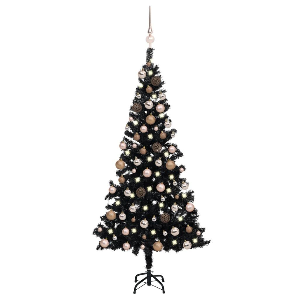 Billede af Kunstigt juletræ med lys og kuglesæt 150 cm PVC sort