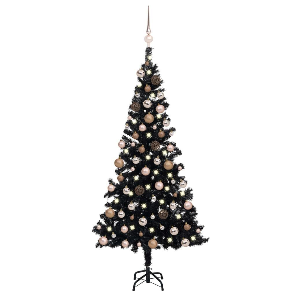 Kunstigt juletræ med lys og kuglesæt 180 cm PVC sort