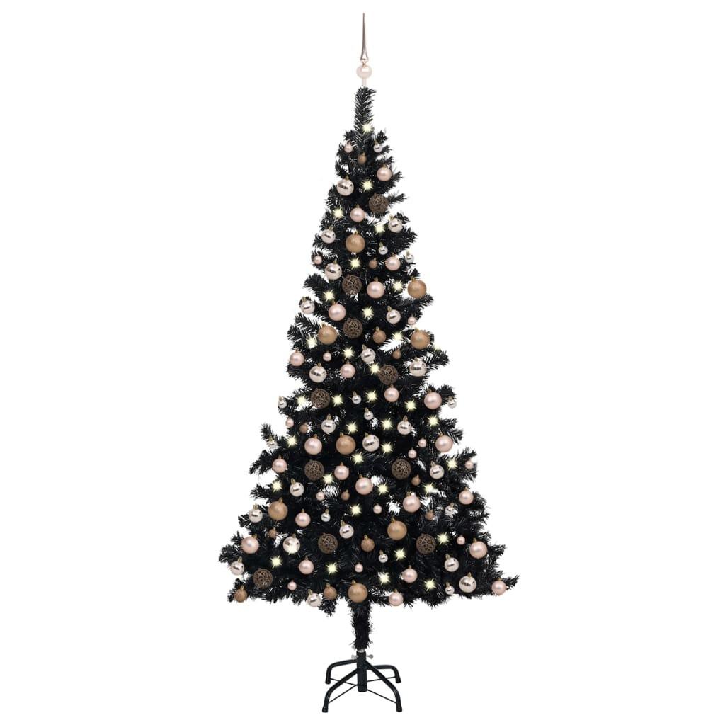 Billede af Kunstigt juletræ med lys og kuglesæt 210 cm PVC sort