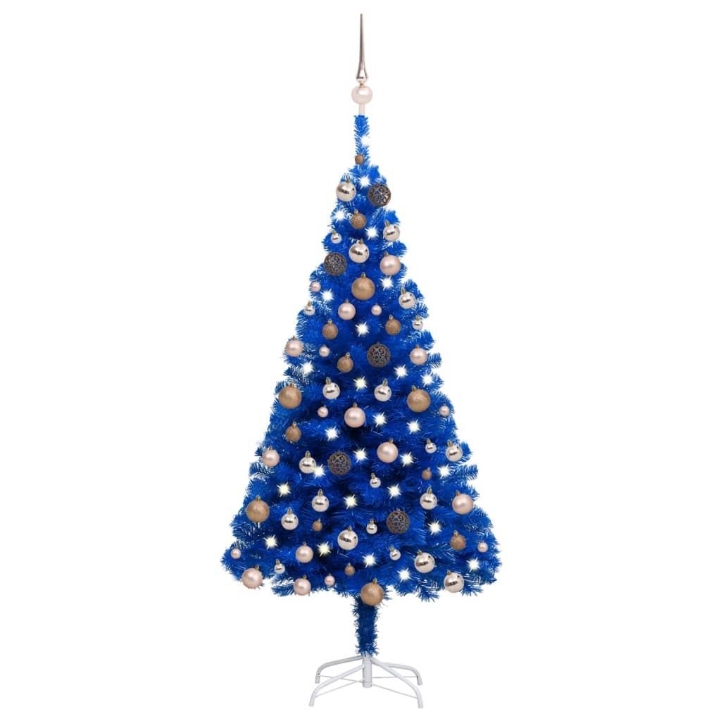 Kunstigt juletræ med lys og kuglesæt 120 cm PVC blå